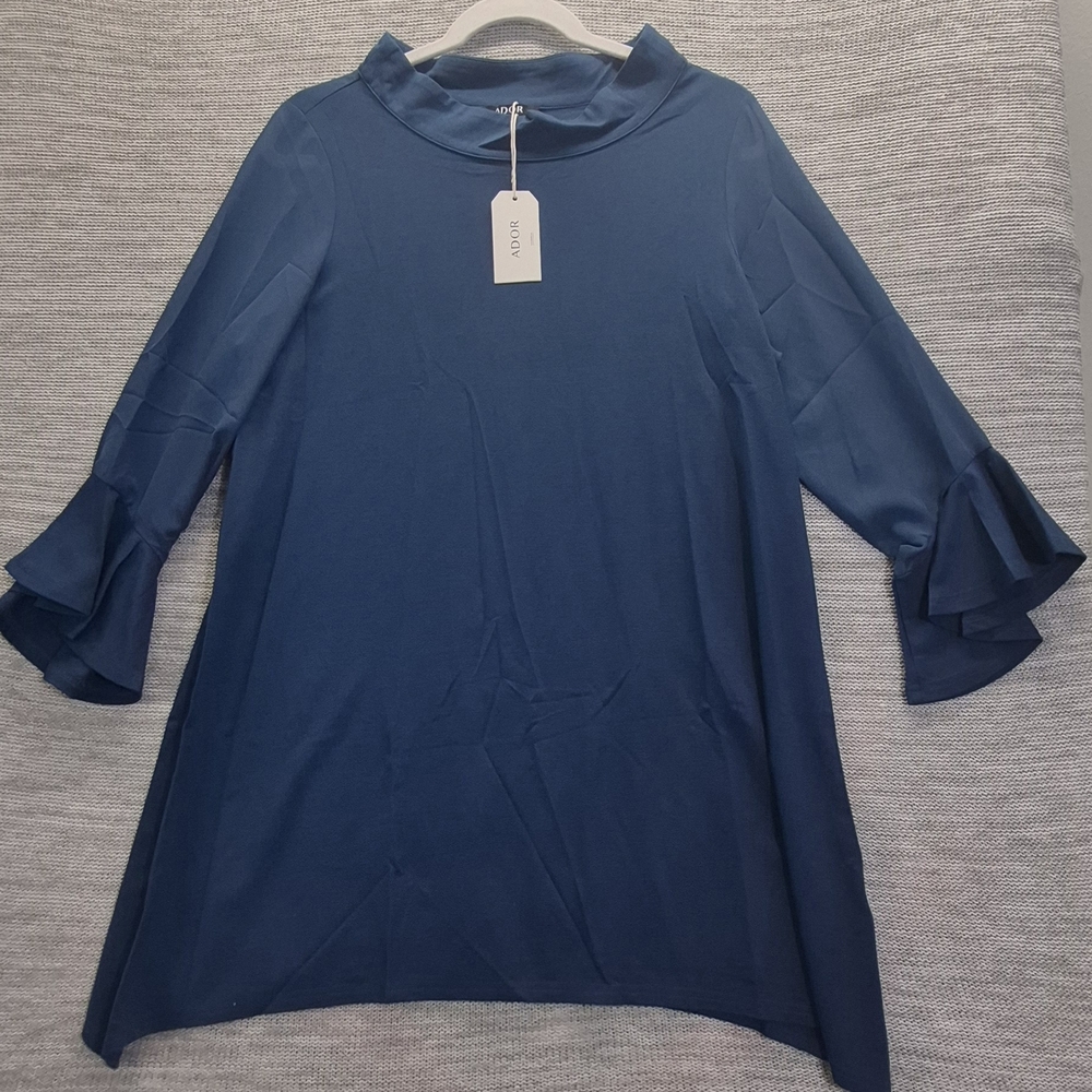 NWT ADOR Women's L Chiffon Modal High Neck Flare Cuff Blouse Witchy Goth Vampire